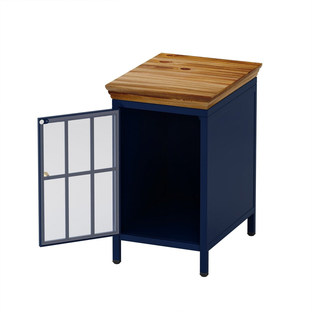 Nightstand with Storage Cabinet Solid Wood Tabletop Bedside Table Dark Blue Sofa Side Coffee Table for Bedroom Living Image 4