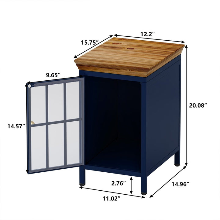 Nightstand with Storage Cabinet Solid Wood Tabletop Bedside Table Dark Blue Sofa Side Coffee Table for Bedroom Living Image 5