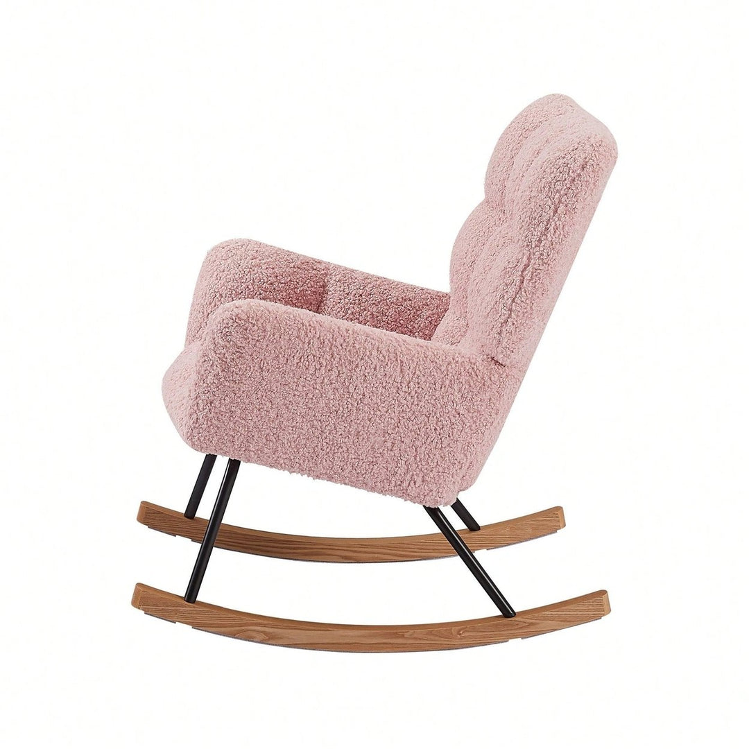 Nursery Rocking Chair, Leisure Sofa Glider Chair, Comfy Upholstered Lounge Chair With High Backrest, For Nursing Baby, Image 2