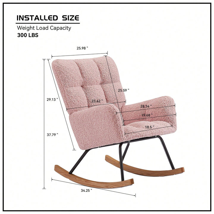 Nursery Rocking Chair, Leisure Sofa Glider Chair, Comfy Upholstered Lounge Chair With High Backrest, For Nursing Baby, Image 4