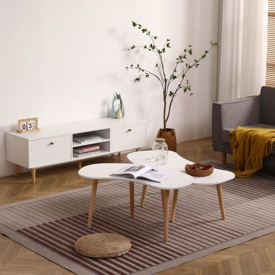 Nut-Shaped Coffee Table With Solid Wood Legs Image 1