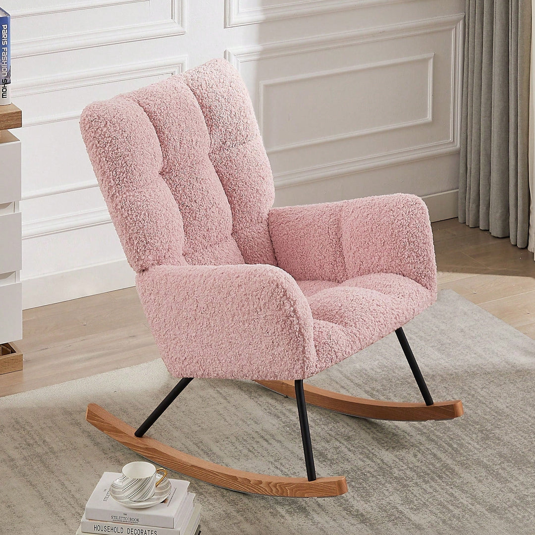 Nursery Rocking Chair, Leisure Sofa Glider Chair, Comfy Upholstered Lounge Chair With High Backrest, For Nursing Baby, Image 5