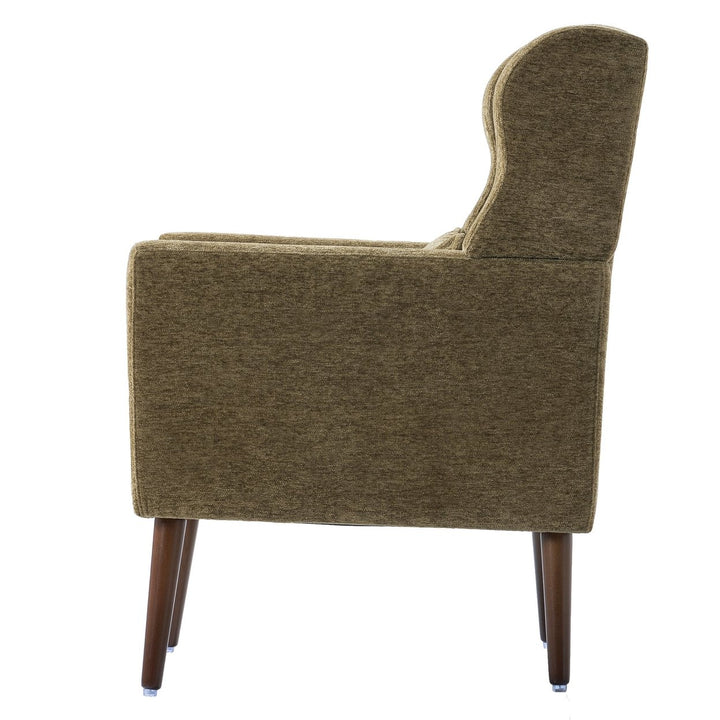 Olive Green Chenille Accent Chair for Living Room Modern Upholstered Armchair with Pillow and Solid Wood Legs Image 4