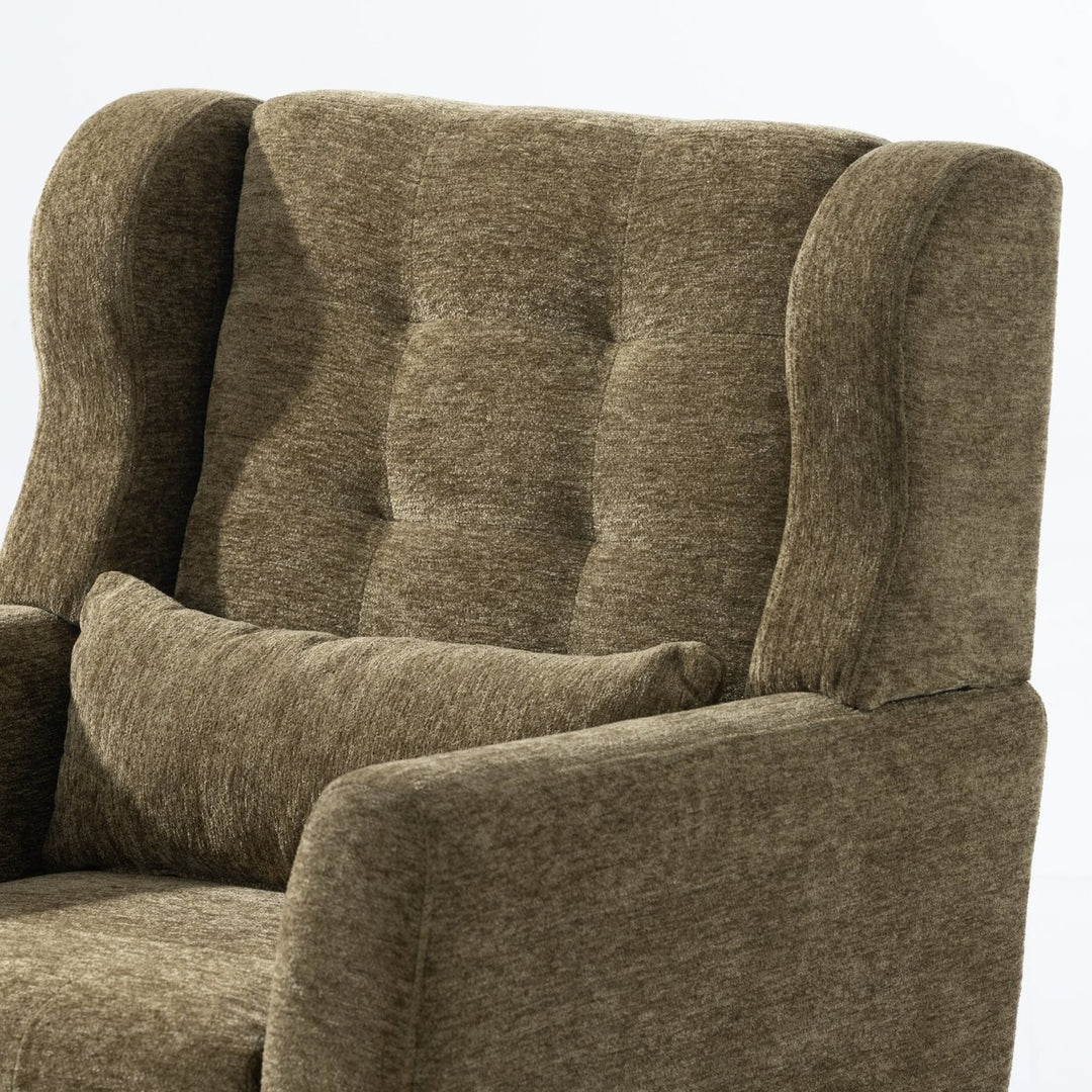 Olive Green Chenille Accent Chair for Living Room Modern Upholstered Armchair with Pillow and Solid Wood Legs Image 11