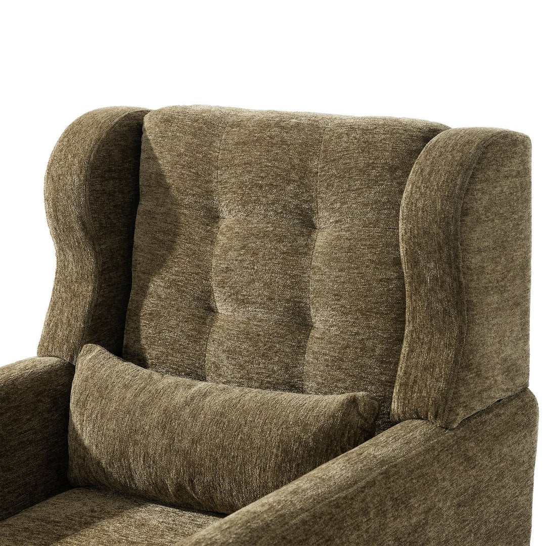 Olive Green Chenille Accent Chair for Living Room Modern Upholstered Armchair with Pillow and Solid Wood Legs Image 12