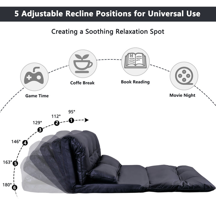 Orisfur. Lazy Sofa Adjustable Folding Futon Sofa Video Gaming Sofa with Two Pillows Image 4