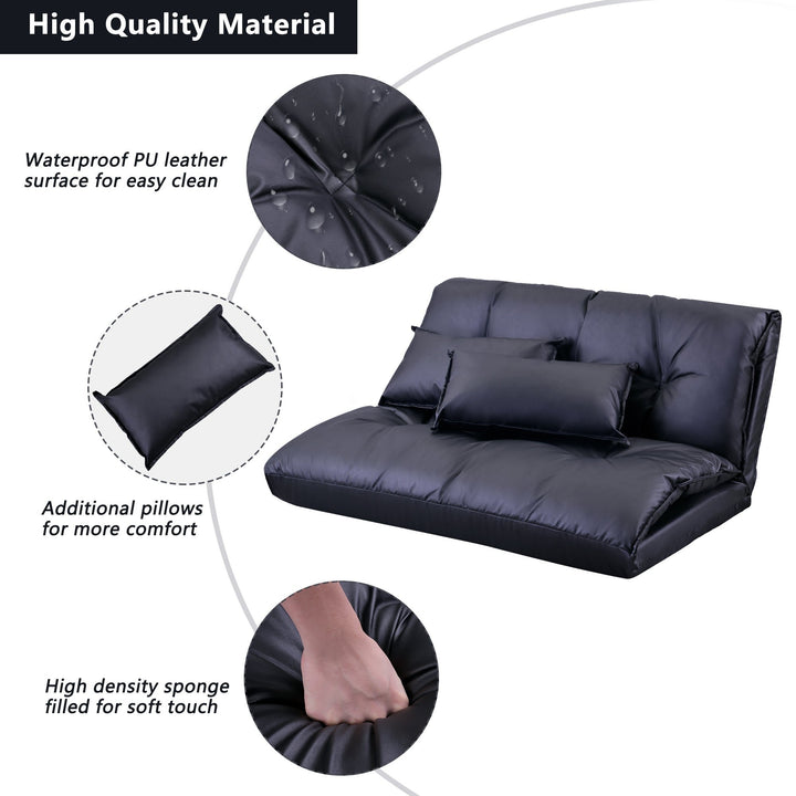 Orisfur. Lazy Sofa Adjustable Folding Futon Sofa Video Gaming Sofa with Two Pillows Image 5