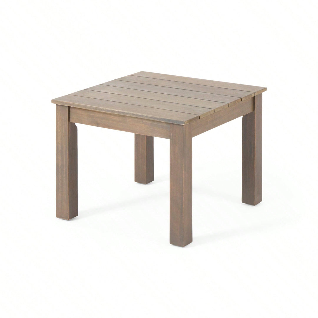 Outdoor Acacia Wood Side Table, 19.75 Inch Square Slatted Top End Table, Weather Resistant, Patio Furniture, Easy Image 1