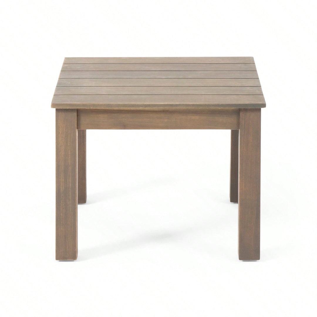 Outdoor Acacia Wood Side Table, 19.75 Inch Square Slatted Top End Table, Weather Resistant, Patio Furniture, Easy Image 2