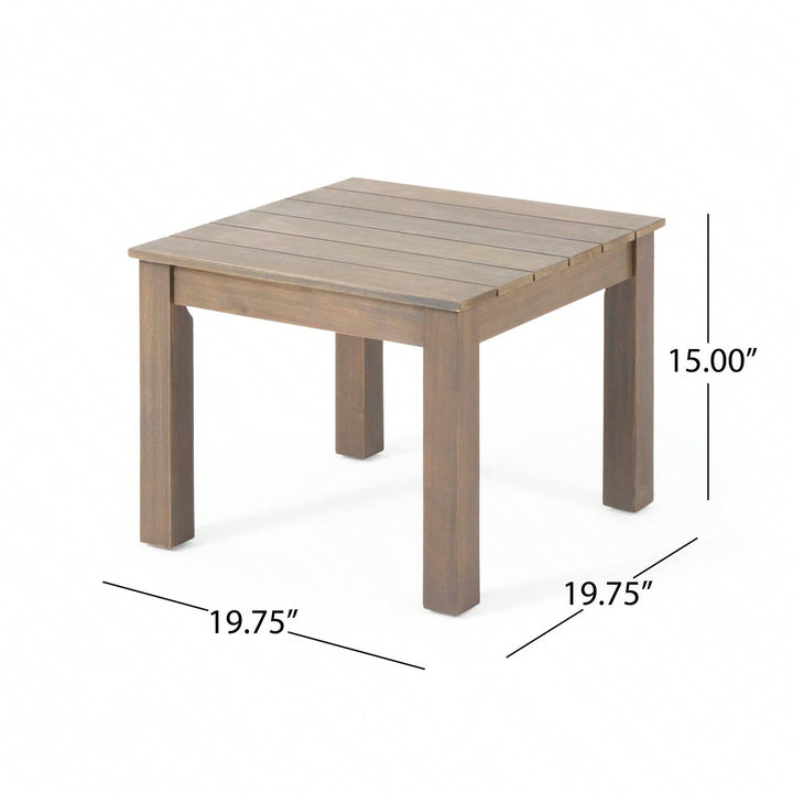 Outdoor Acacia Wood Side Table, 19.75 Inch Square Slatted Top End Table, Weather Resistant, Patio Furniture, Easy Image 4