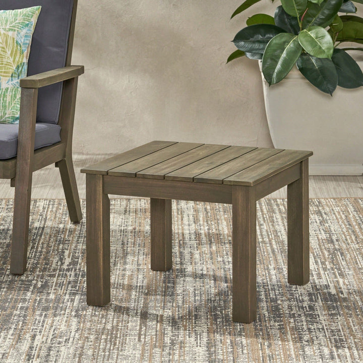 Outdoor Acacia Wood Side Table, 19.75 Inch Square Slatted Top End Table, Weather Resistant, Patio Furniture, Easy Image 7