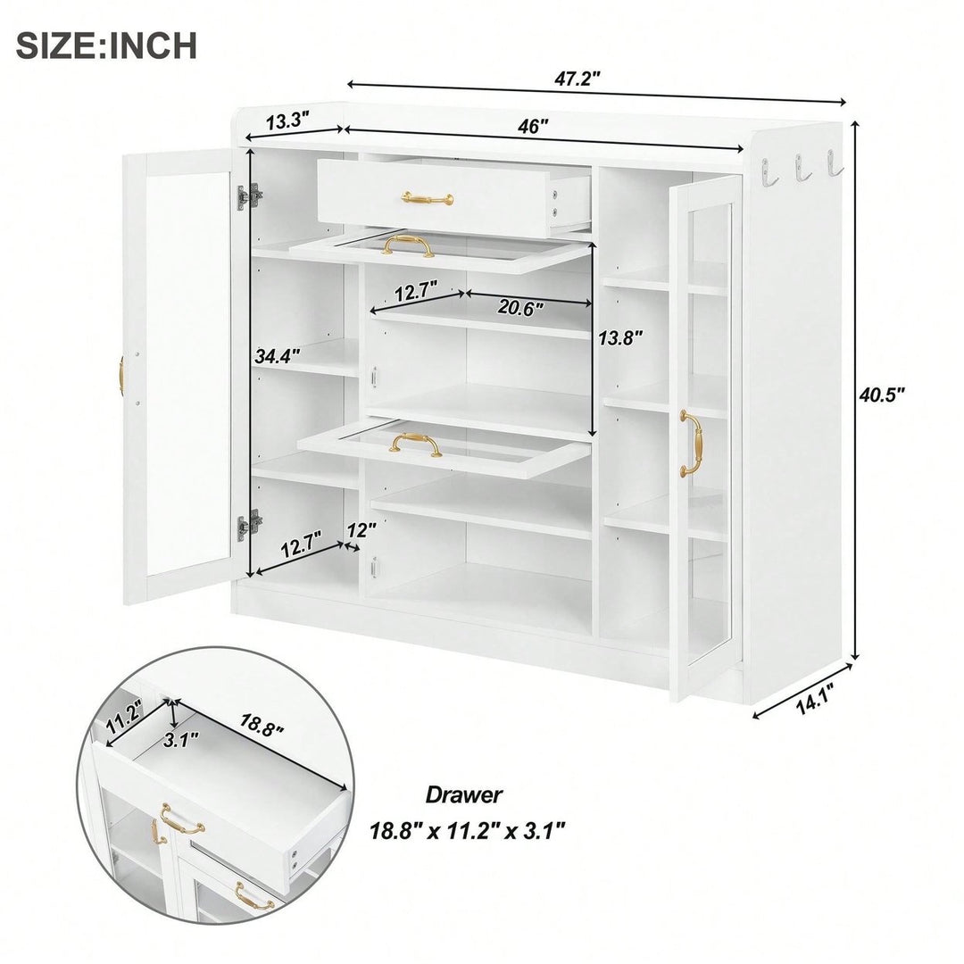 Modernist Freestanding Shoe Rack with 4 Glass Doors Adjustable Shelves and Gold Handles for Hallway and Living Room Image 2