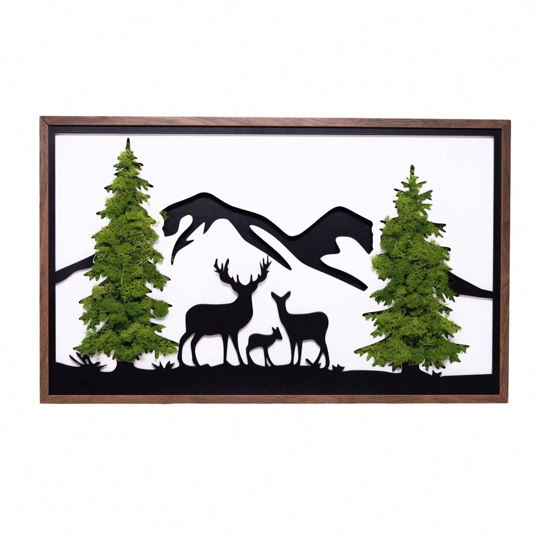 Moss Wall Art with Wrought Iron Deer Sculpture - Low Maintenance Forest Decor for Home or Office Image 1