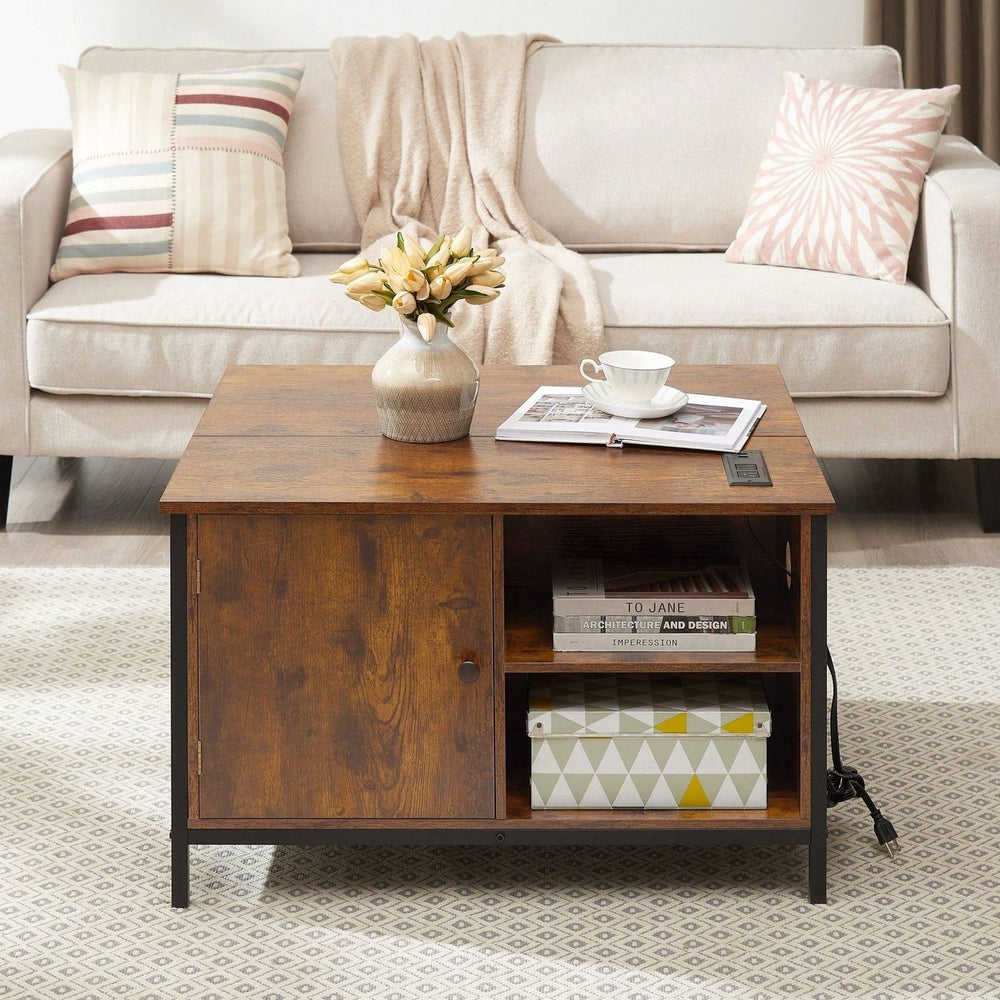 Multi-Function Coffee Table With Hidden Compartment, Rustic Brown Image 2