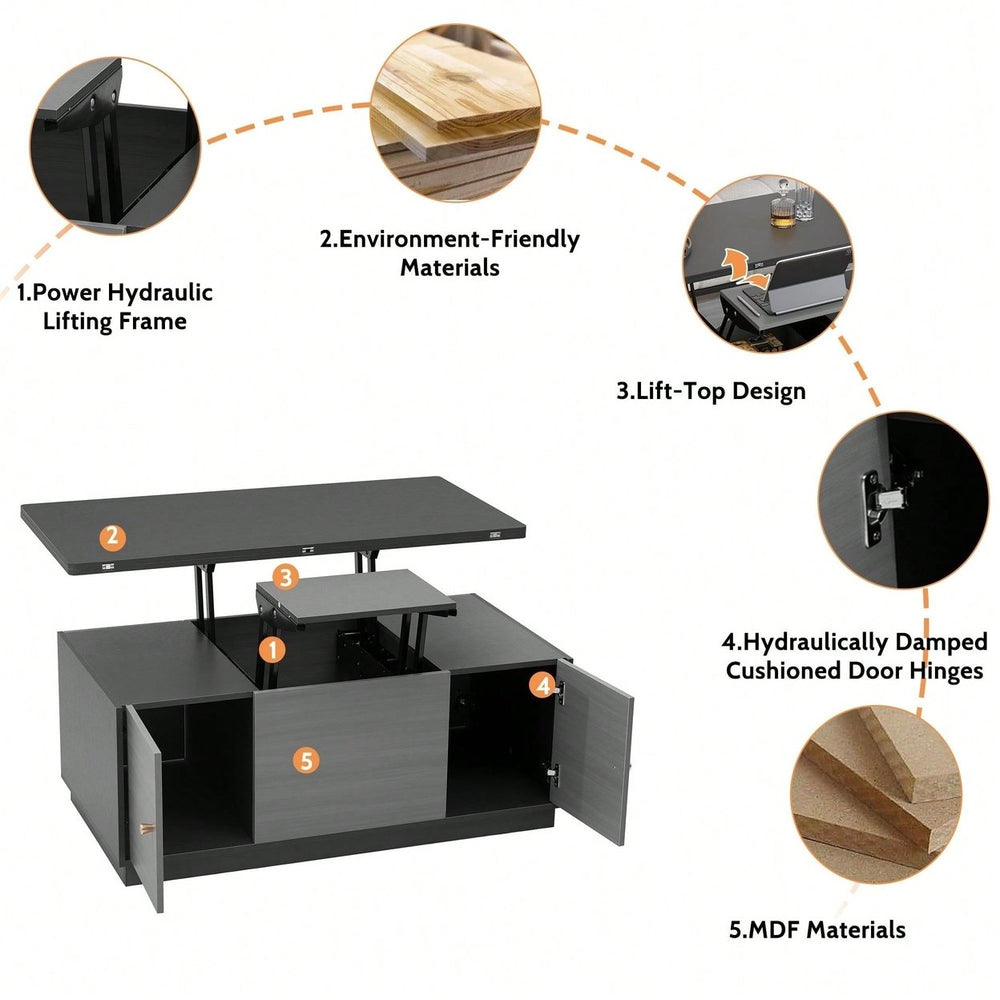 Multi-Functional Rectangle Lift-Top Coffee Table Extendable With Storage Image 2