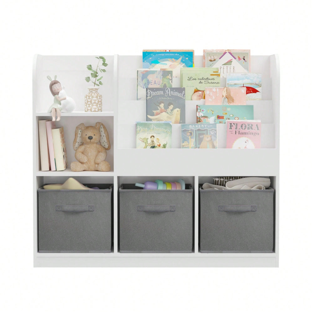 Multifunctional Kids Bookcase with 3 Collapsible Drawers for Toy and Book Storage in Bedroom Playroom Hallway Image 2