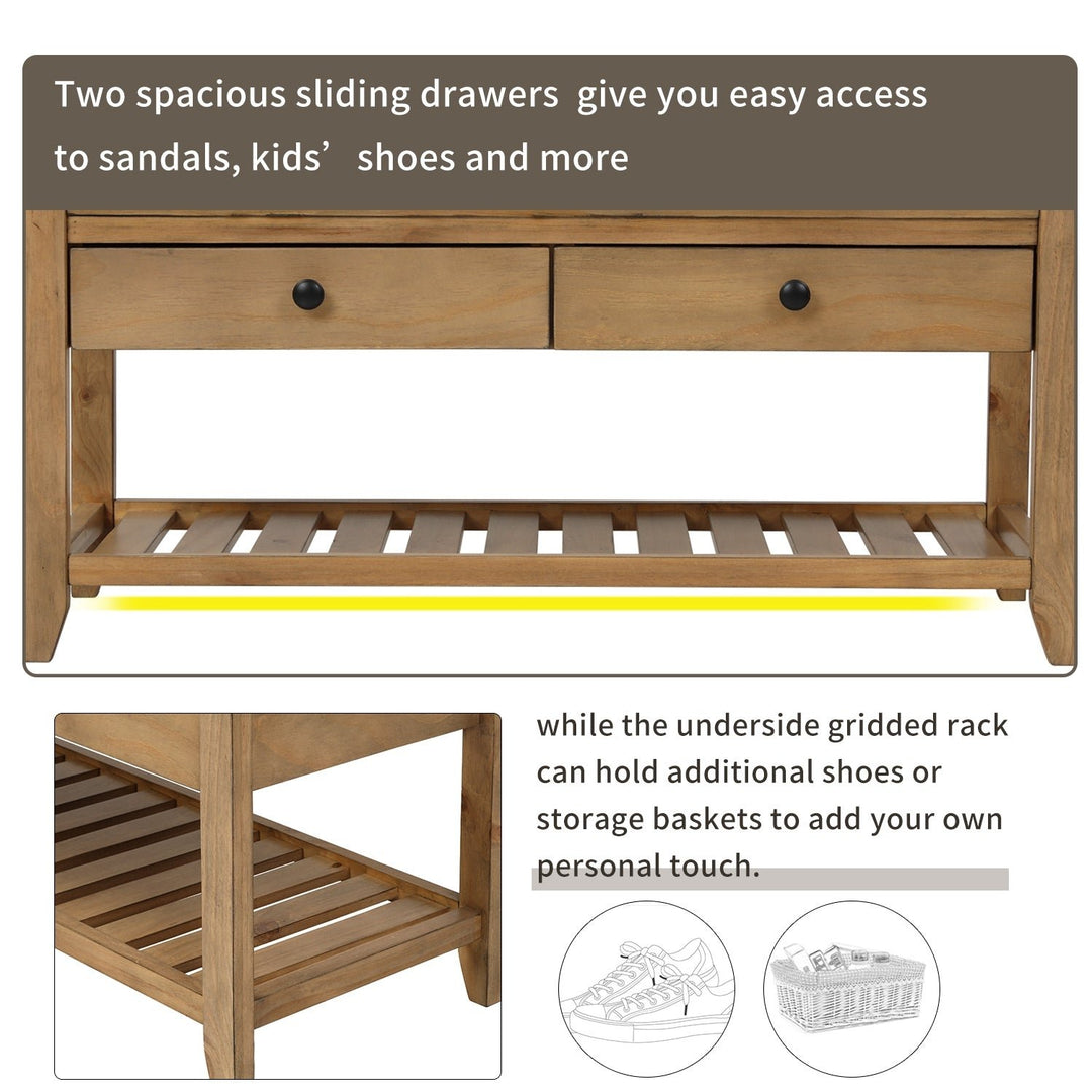 Multipurpose Entryway Storage Bench with Cushioned Seat and Drawers Old Pine Shoe Rack Image 4