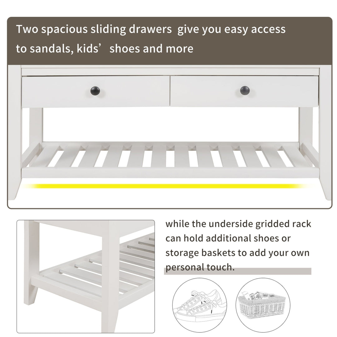 Multipurpose Shoe Rack with Cushioned Seat and Drawers - Entryway Storage Bench, White Image 4