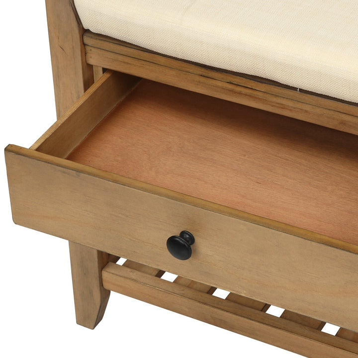 Multipurpose Entryway Storage Bench with Cushioned Seat and Drawers Old Pine Shoe Rack Image 9