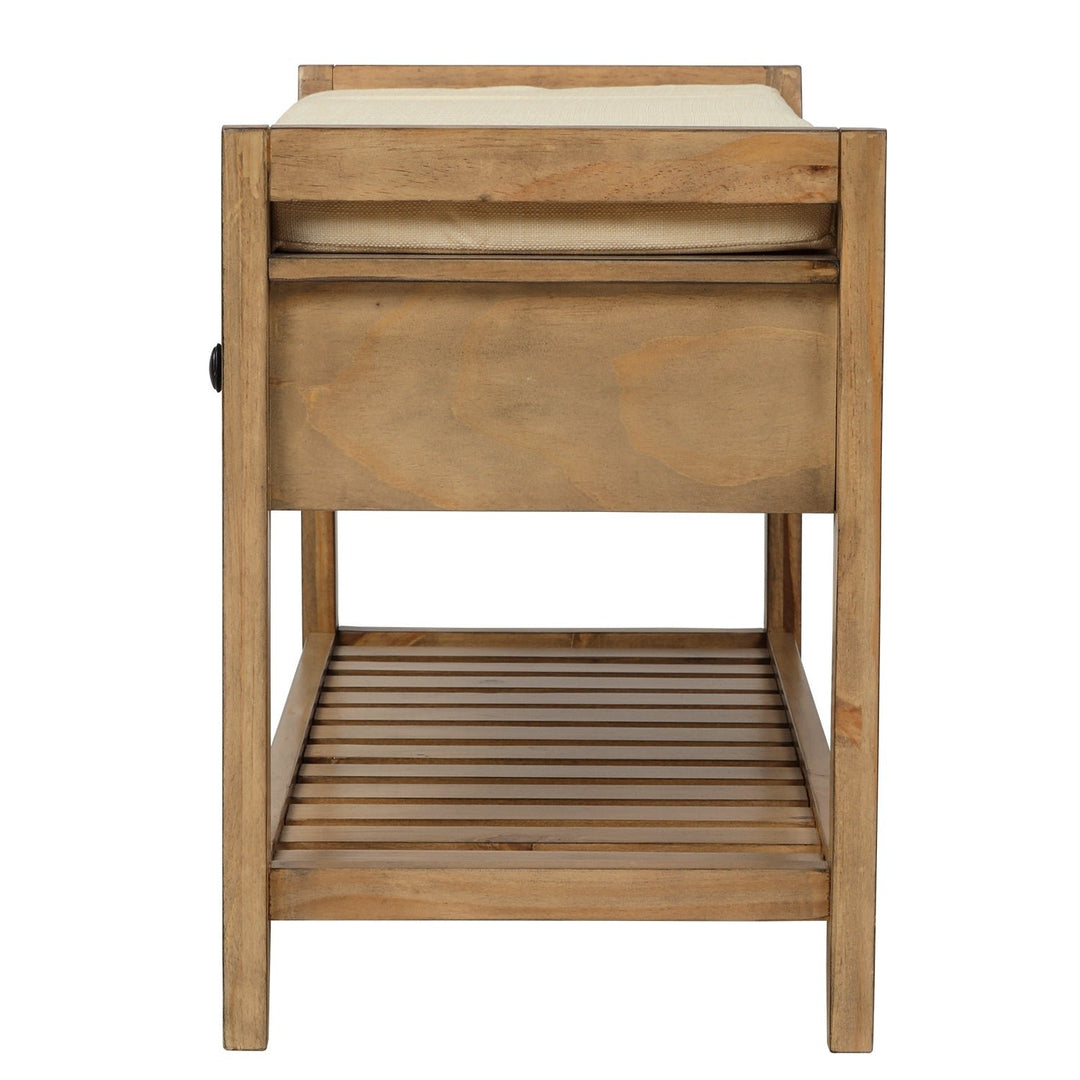 Multipurpose Entryway Storage Bench with Cushioned Seat and Drawers Old Pine Shoe Rack Image 10