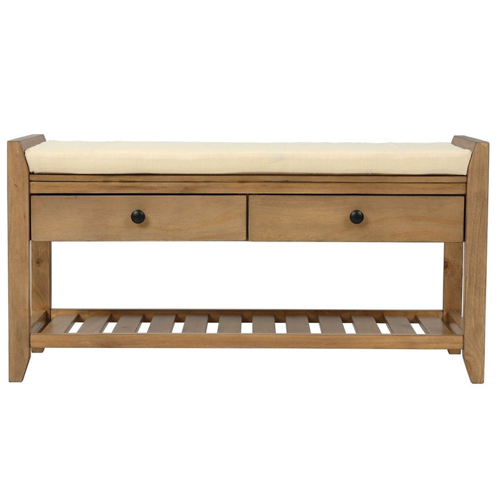 Multipurpose Entryway Storage Bench with Cushioned Seat and Drawers Old Pine Shoe Rack Image 11