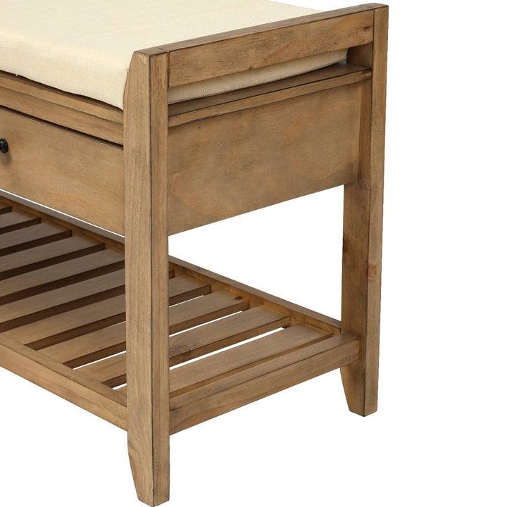 Multipurpose Entryway Storage Bench with Cushioned Seat and Drawers Old Pine Shoe Rack Image 12