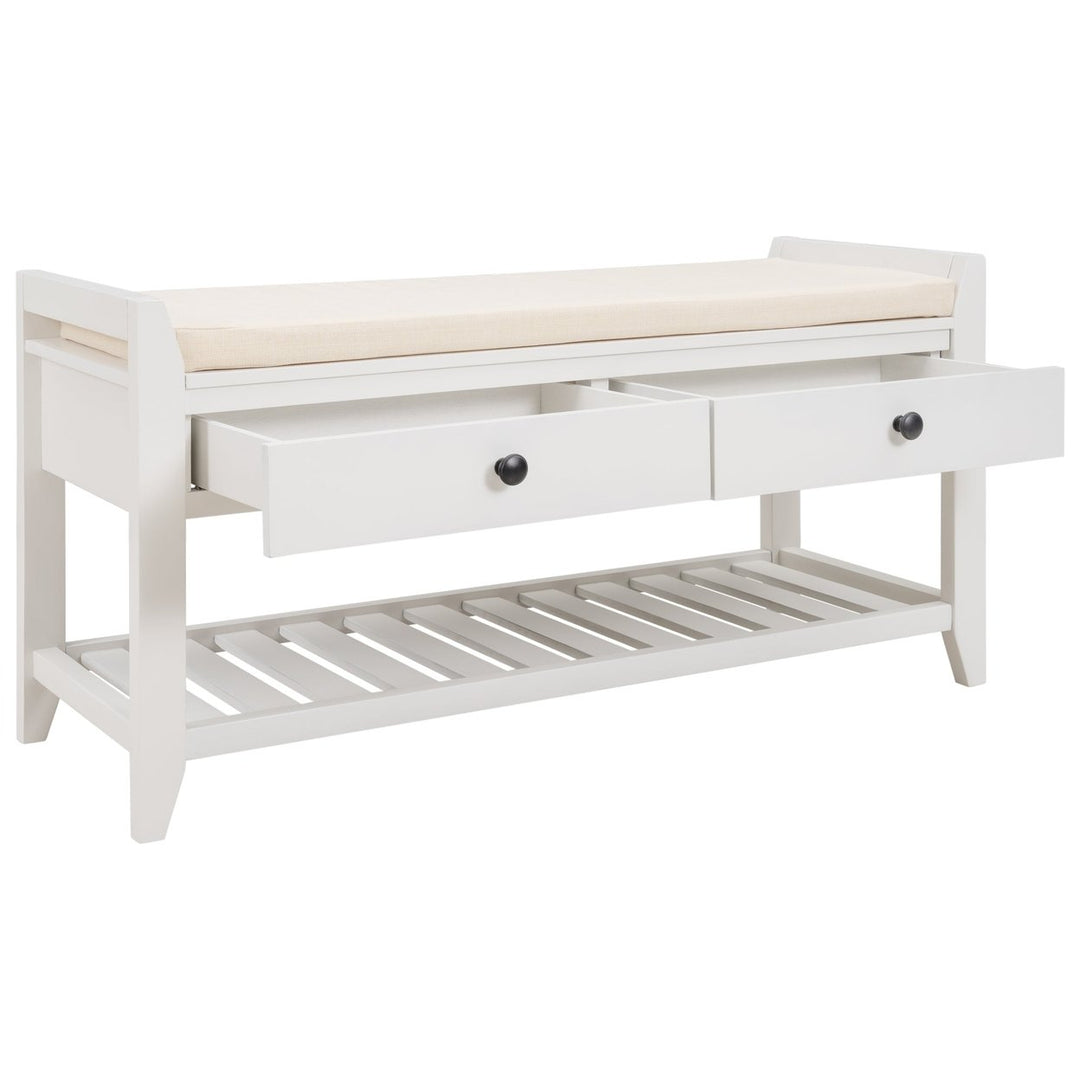 Multipurpose Shoe Rack with Cushioned Seat and Drawers - Entryway Storage Bench, White Image 8