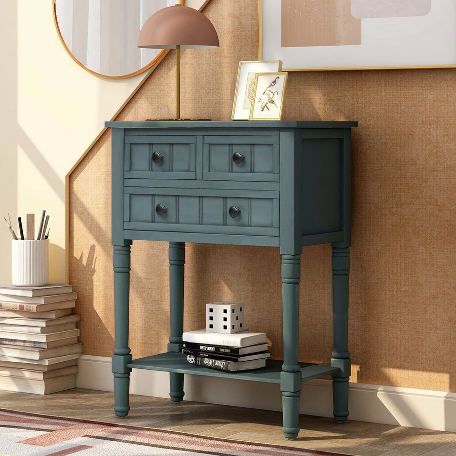 Narrow Console Table with Three Storage Drawers and Bottom Shelf for Living Room Easy Assembly Navy Image 1