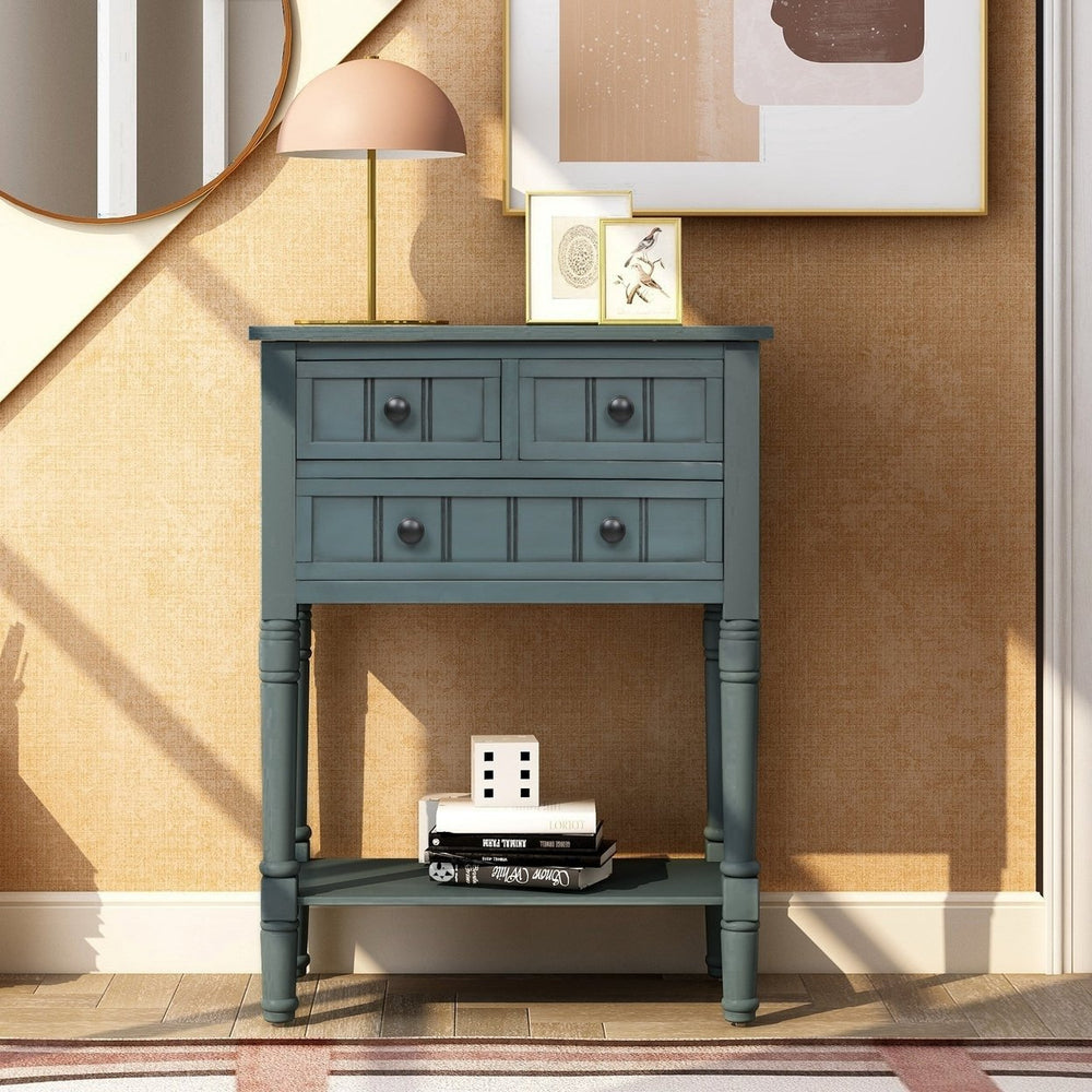 Narrow Console Table with Three Storage Drawers and Bottom Shelf for Living Room Easy Assembly Navy Image 2