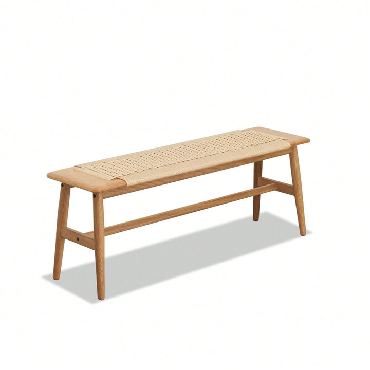 Natural Oak Wood Dining Bench Bed Bench For Dining Room, Bedroom, Bathroom Image 1