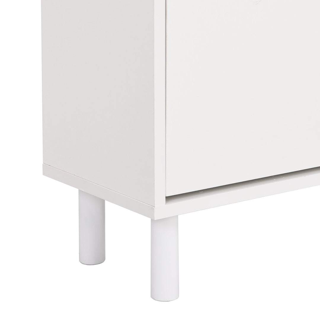 Narrow Tipping Bucket Shoe Cabinet with 3 Flip Drawers and Hooks White Wood Grain Entryway Organizer Image 12