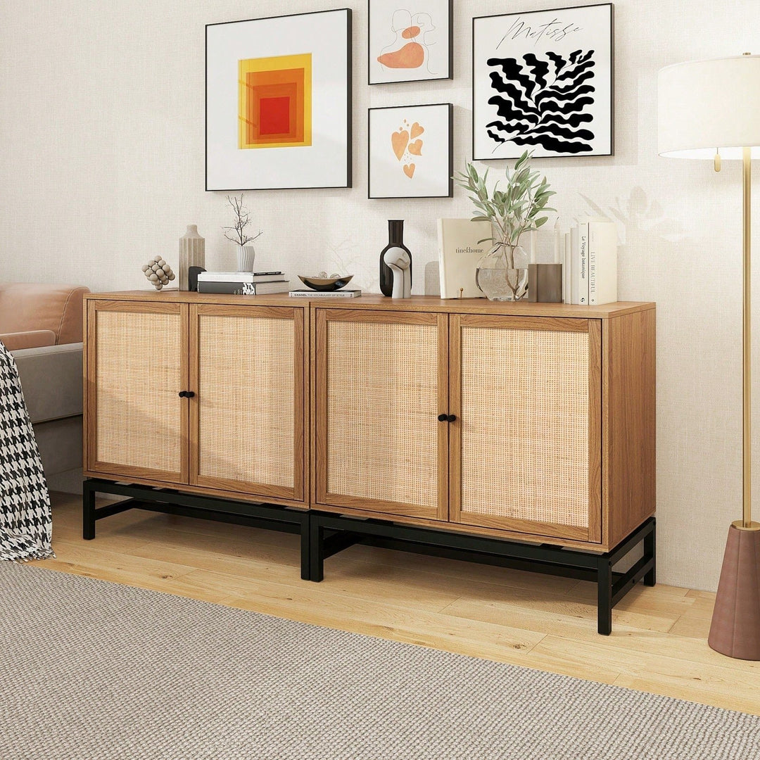 Natural Rattan 2 Door Accent Cabinet with Adjustable Shelves and Round Handles for Stylish Home Organization Image 2