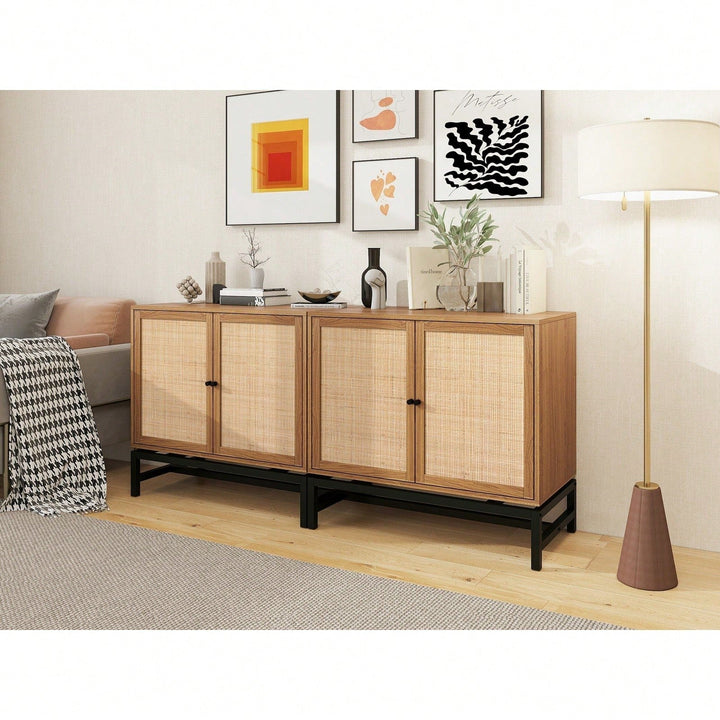 Natural Rattan 2 Door Accent Cabinet with Adjustable Shelves and Round Handles for Stylish Home Organization Image 4