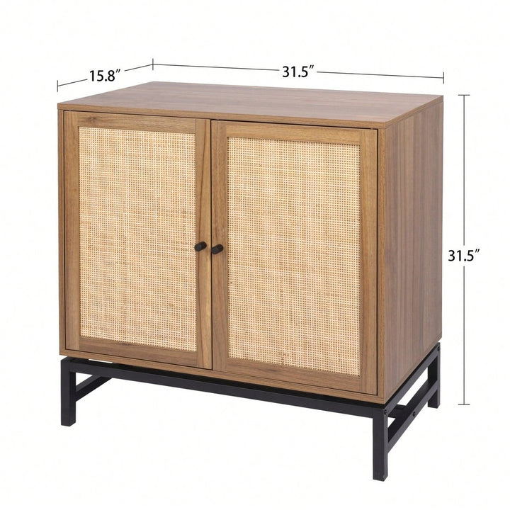 Natural Rattan 2 Door Accent Cabinet with Adjustable Shelves and Round Handles for Stylish Home Organization Image 5