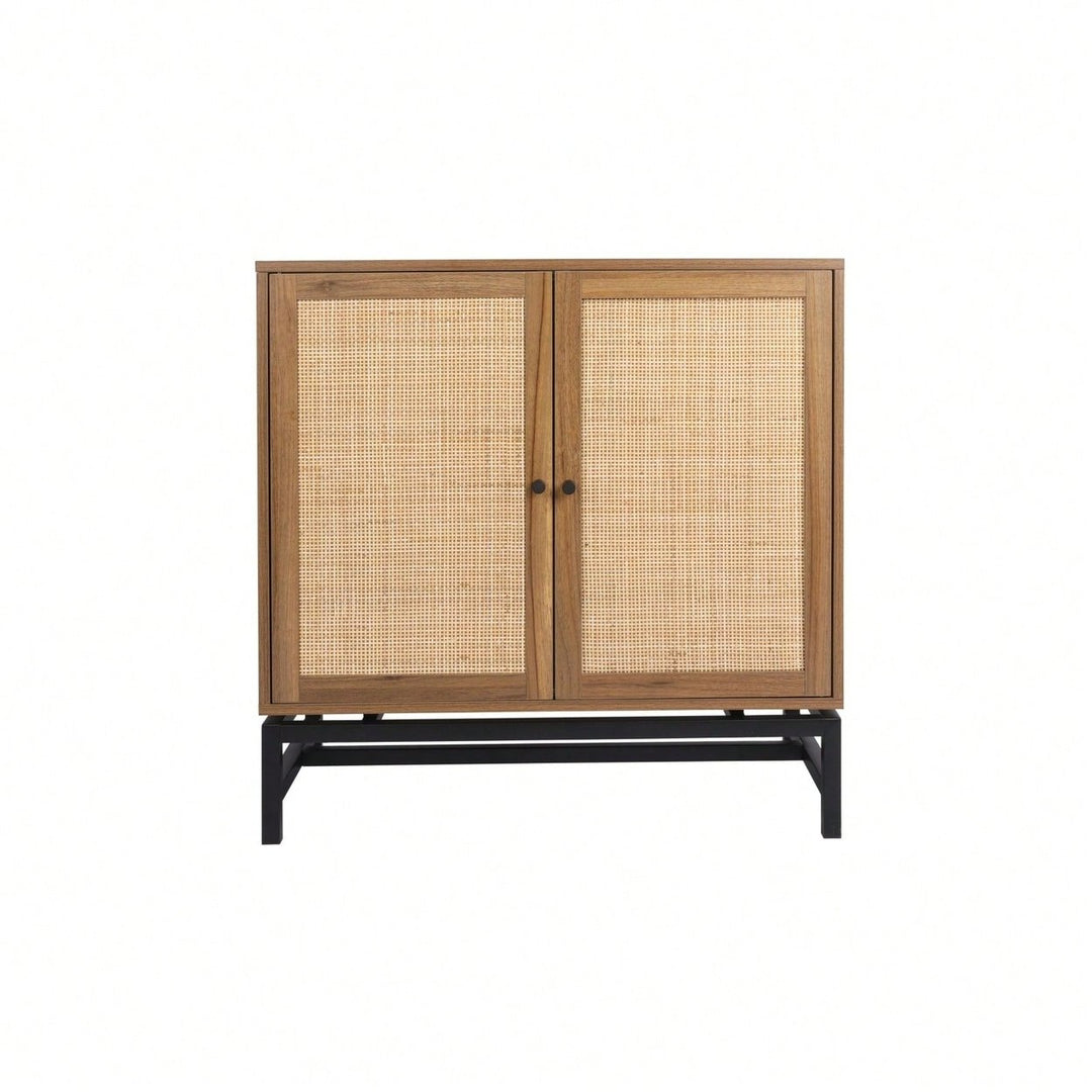 Natural Rattan 2 Door Accent Cabinet with Adjustable Shelves and Round Handles for Stylish Home Organization Image 6