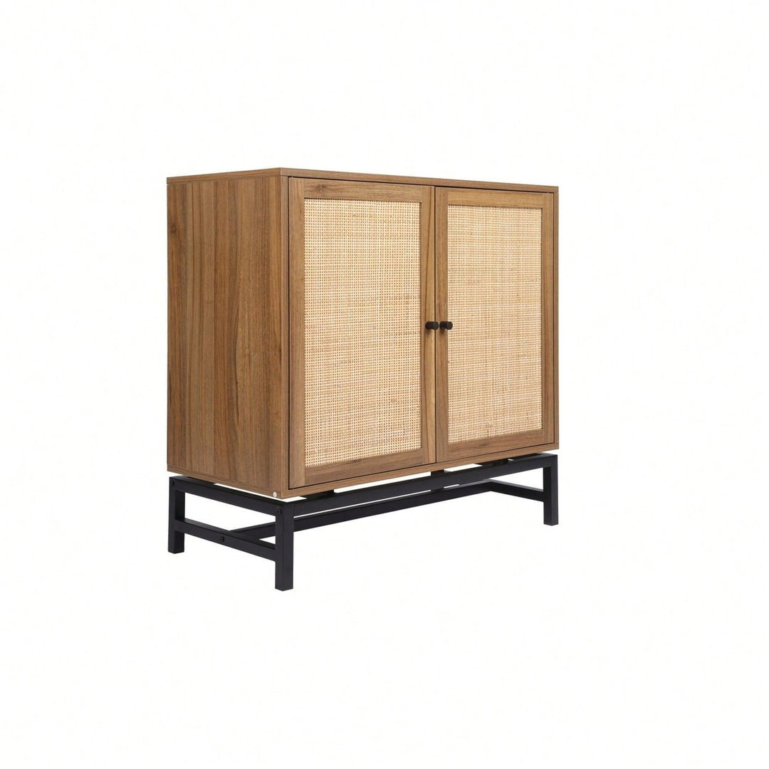 Natural Rattan 2 Door Accent Cabinet with Adjustable Shelves and Round Handles for Stylish Home Organization Image 7