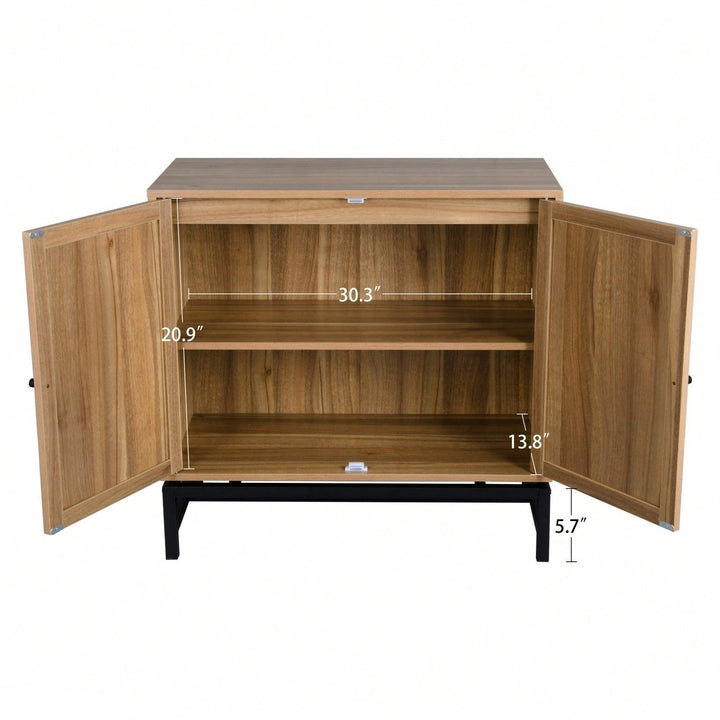 Natural Rattan 2 Door Accent Cabinet with Adjustable Shelves and Round Handles for Stylish Home Organization Image 8