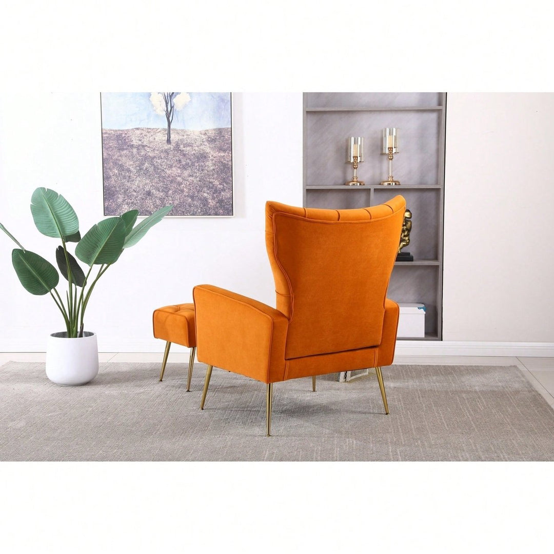 Modern Velvet Accent Chair With Ottoman For Living Room Bedroom Office Comfortable Seating In Orange Image 6