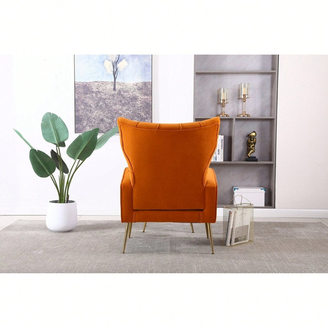 Modern Velvet Accent Chair With Ottoman For Living Room Bedroom Office Comfortable Seating In Orange Image 7