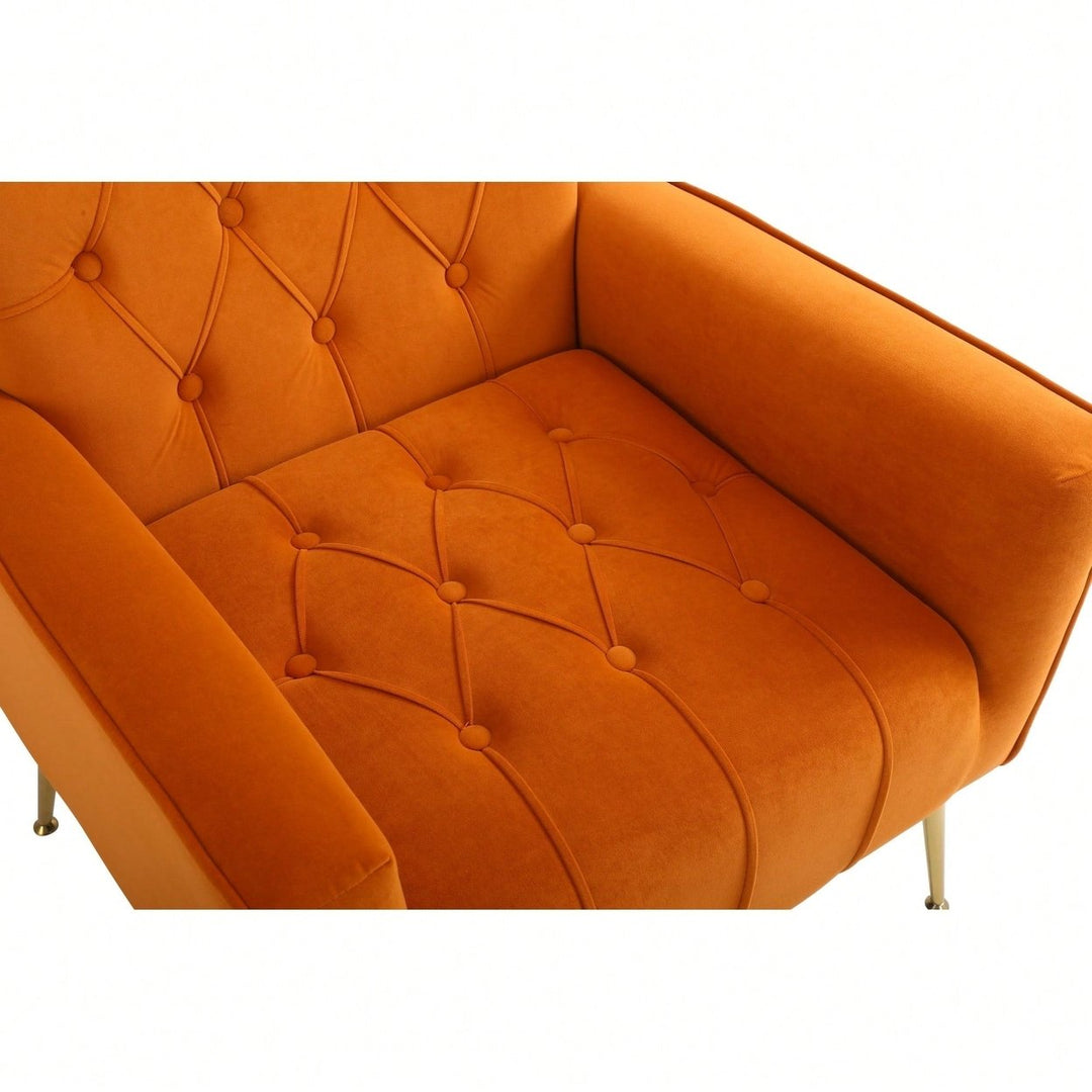 Modern Velvet Accent Chair With Ottoman For Living Room Bedroom Office Comfortable Seating In Orange Image 9