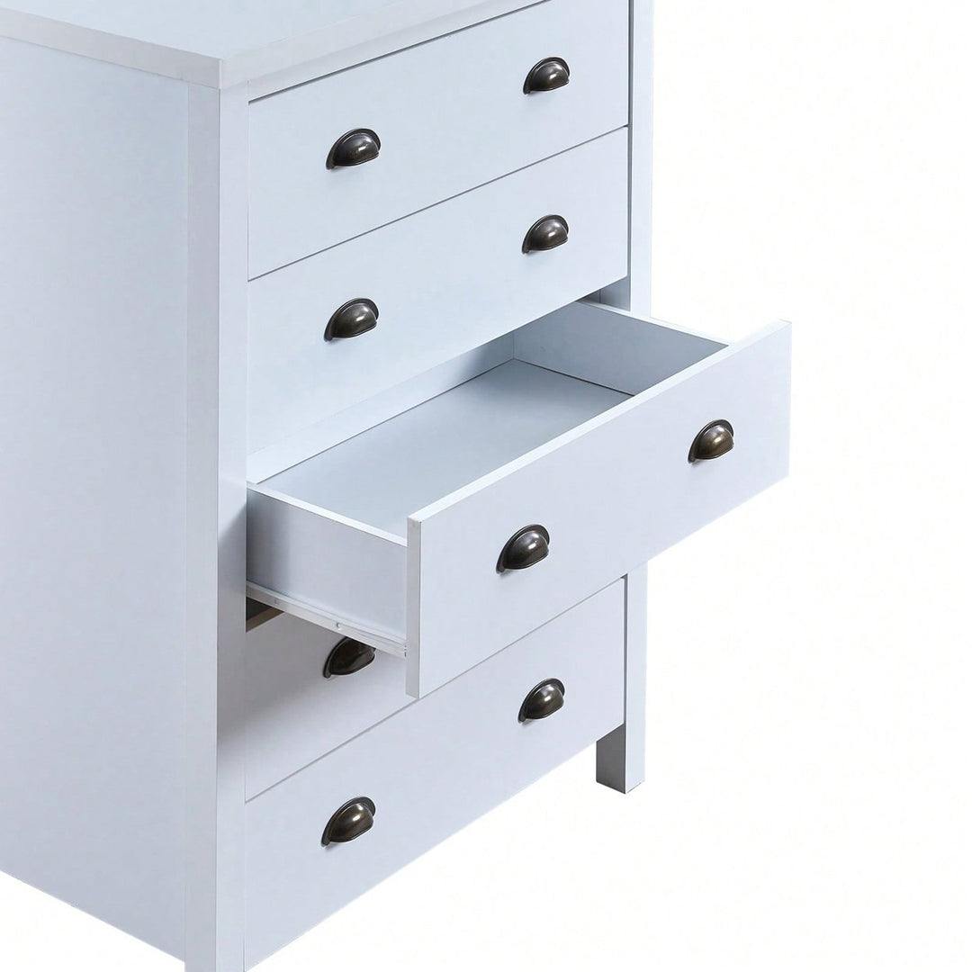 Modern White 5 Drawer Chest with Interlock System Easy Assembly Spacious Storage Stylish Minimalist Design Durable Image 2