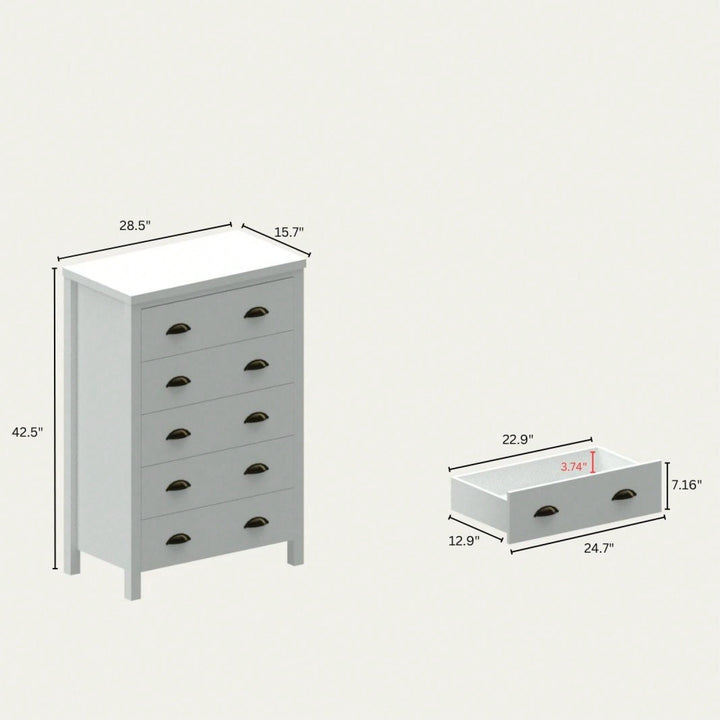 Modern White 5 Drawer Chest with Interlock System Easy Assembly Spacious Storage Stylish Minimalist Design Durable Image 5