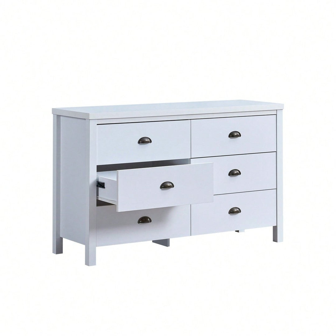 Modern White 6 Drawer Dresser with Interlock Feature Easy Assembly Stylish Storage Solution for Bedroom and Closet Image 1