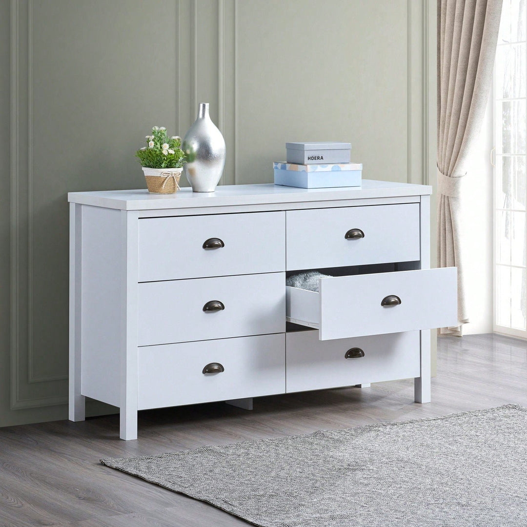 Modern White 6 Drawer Dresser with Interlock Feature Easy Assembly Stylish Storage Solution for Bedroom and Closet Image 3