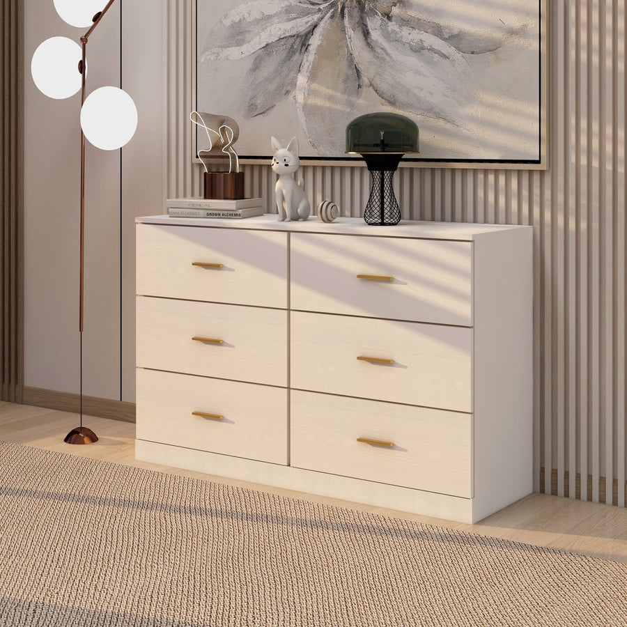 Modern White 6-Drawer Dresser Ample Storage Wide Chest of Drawers Sturdy Safe Furniture for Bedroom Image 1