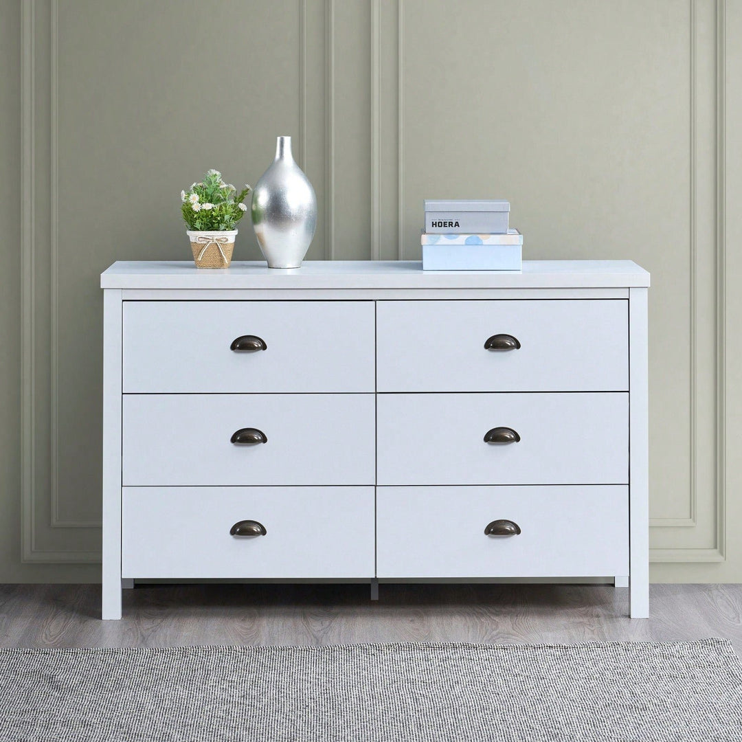 Modern White 6 Drawer Dresser with Interlock Feature Easy Assembly Stylish Storage Solution for Bedroom and Closet Image 4