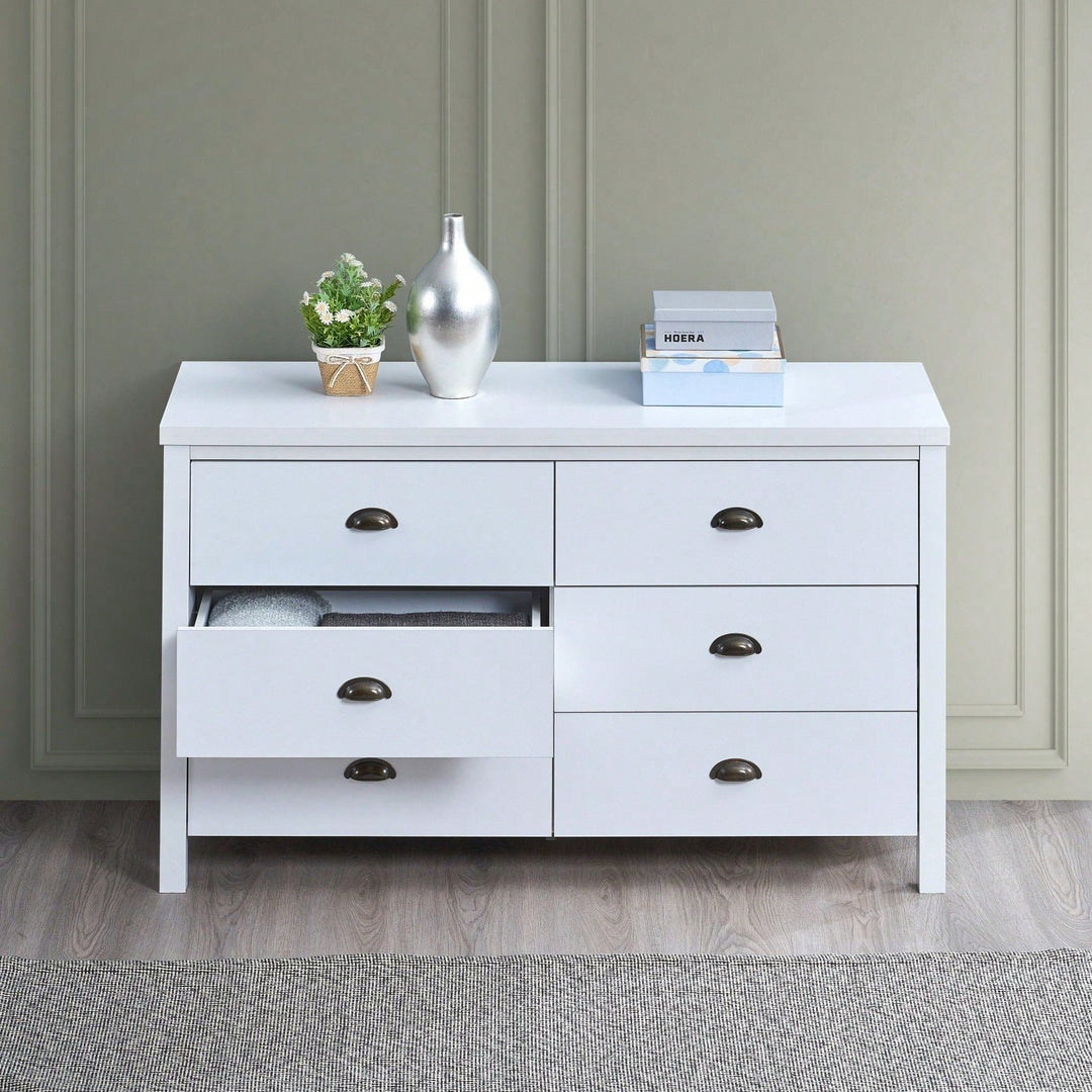 Modern White 6 Drawer Dresser with Interlock Feature Easy Assembly Stylish Storage Solution for Bedroom and Closet Image 5