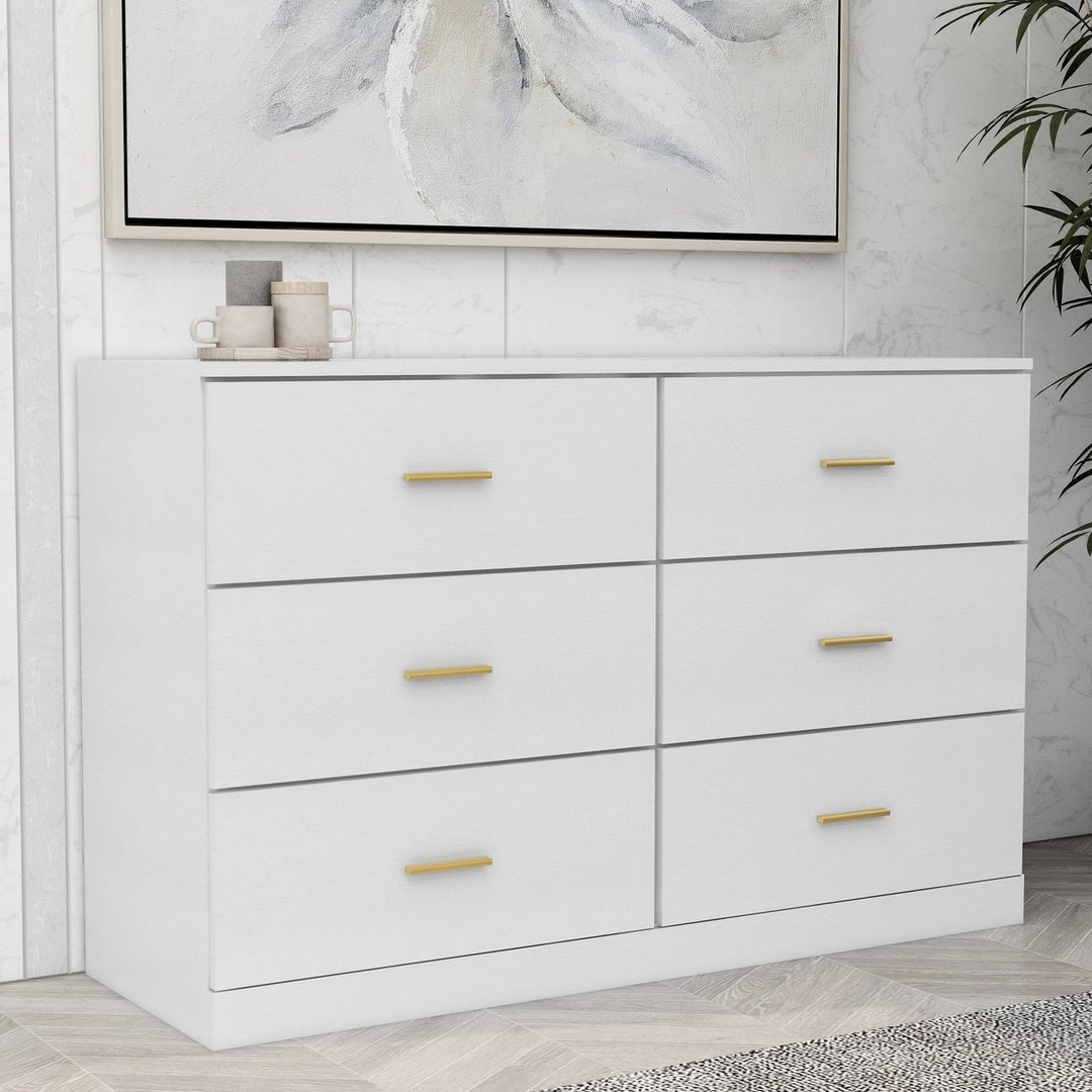 Modern White 6-Drawer Dresser Ample Storage Wide Chest of Drawers Sturdy Safe Furniture for Bedroom Image 2