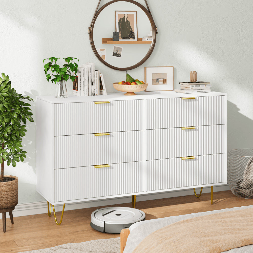 Modern White 6-Drawer Dresser With Gold Handles Image 2