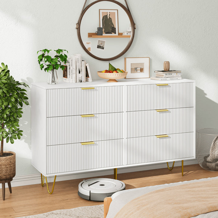 Modern White 6-Drawer Dresser With Gold Handles Image 2